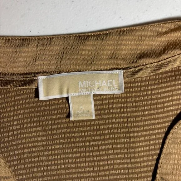Michael Kors Women's Gold Pullover Blouse with Long Sleeves and ties on Sleeves - Picture 6 of 7